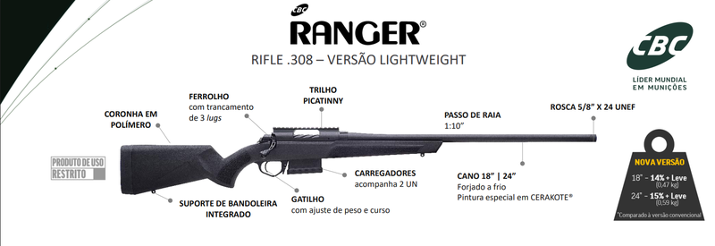 Rifle CBC Ranger Lightweight Bolt Action .308 Winchester — Cano 24" · Oxidado CBC 
